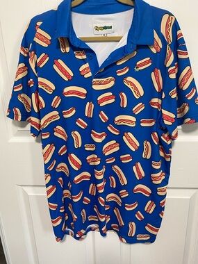 Tipsy Elves Blue Hot Dog Pattern Polo Shirt